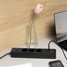 Мережевий фільтр Proove Power Strip P-03 (3 розетки + 4 USB + 2 Type-C) 2М black 000012261 фото