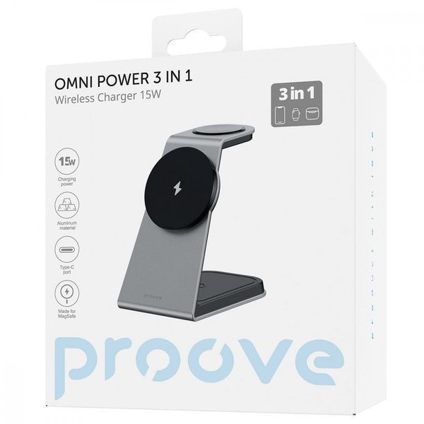 Бездротовий ЗП Proove Omni Power 3 in 1 gray 000012177 фото