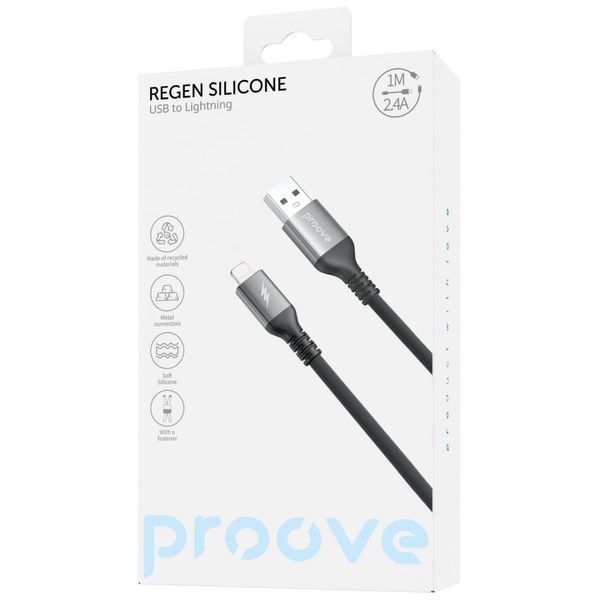 Кабель Proove ReGen Silicone USB to Lightning 2.4A (1m) black 000012052 фото