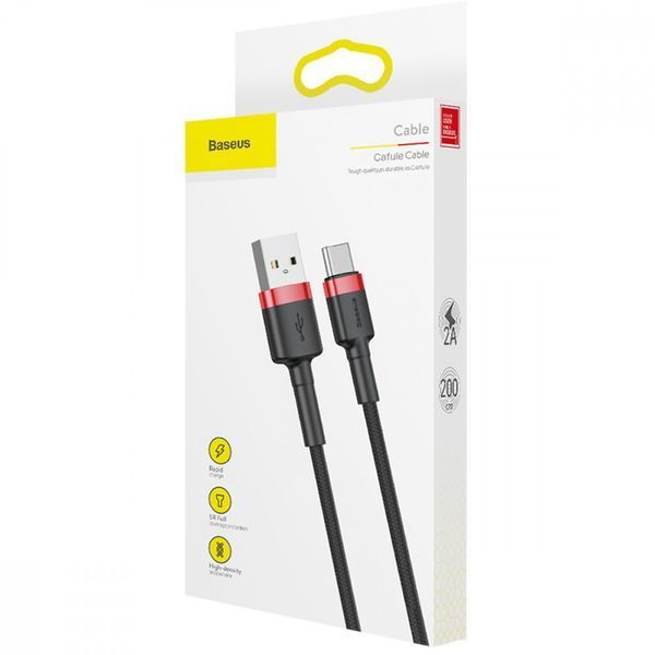 Кабель Baseus Cafule Type-C 3A (2m) gray/black 000016332 фото
