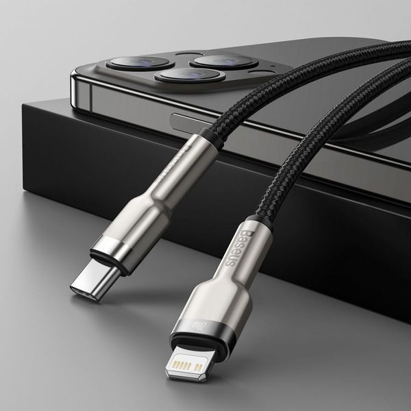 Кабель Baseus Cafule Metal Type-C to Lightning PD 20W (0.25m) black 000011873 фото