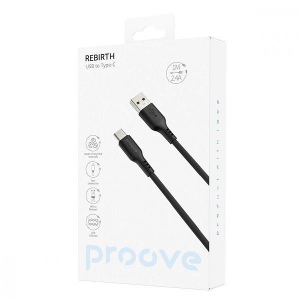 Кабель Proove Rebirth USB to Type-C 3A (1m) black/white 000012067 фото
