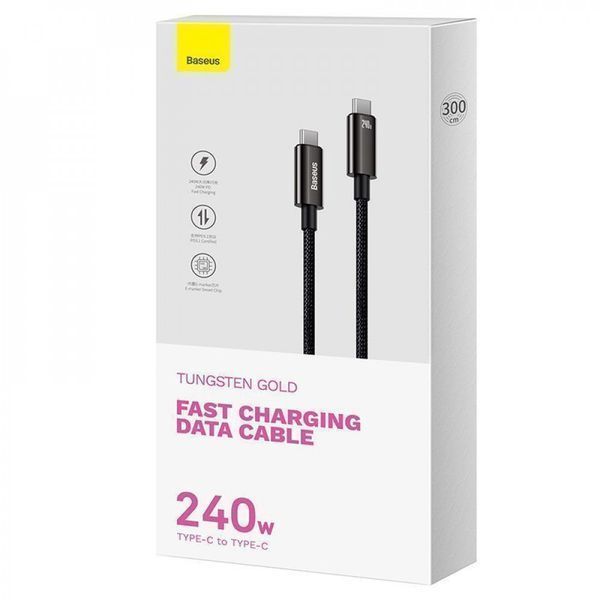 Кабель Baseus Tungsten Gold Fast Charging Type-C to Type-C 240W (3m) black 000011982 фото