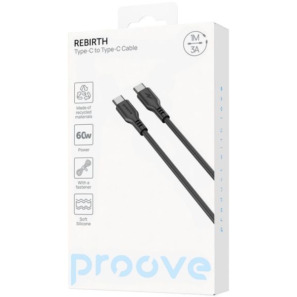 Кабель Proove Rebirth Type-C to Type-С 60W (1m) black/white 000012058 фото