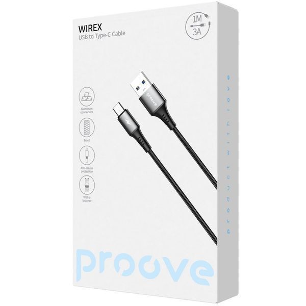 Кабель Proove WireX USB to Type-C 3A (1m) black 000012114 фото