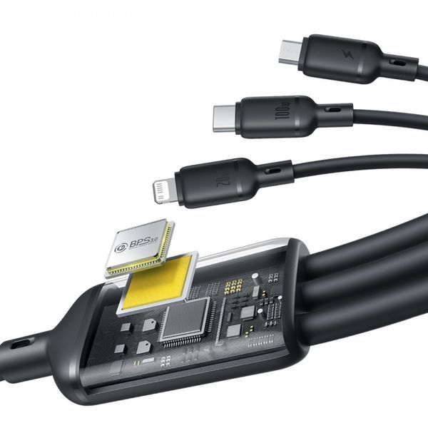 Кабель Baseus Silky One-for-Three Fast Charging Type-C to Micro USB+Lightning+Type-C 100W 1.5m white 000016497 фото